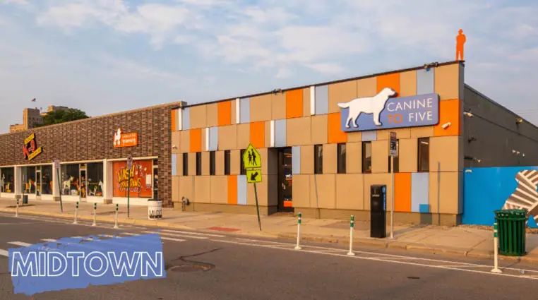 The front of our Canine to Five Midtown Detroit building