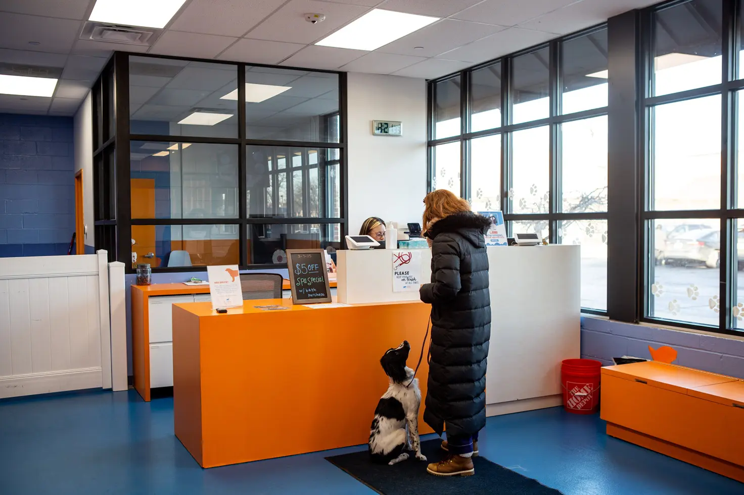 customer booking their dog for boarding
